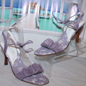 New Purple Suede Turbo Cat Ruffle Front Lace Up Heels Sandals